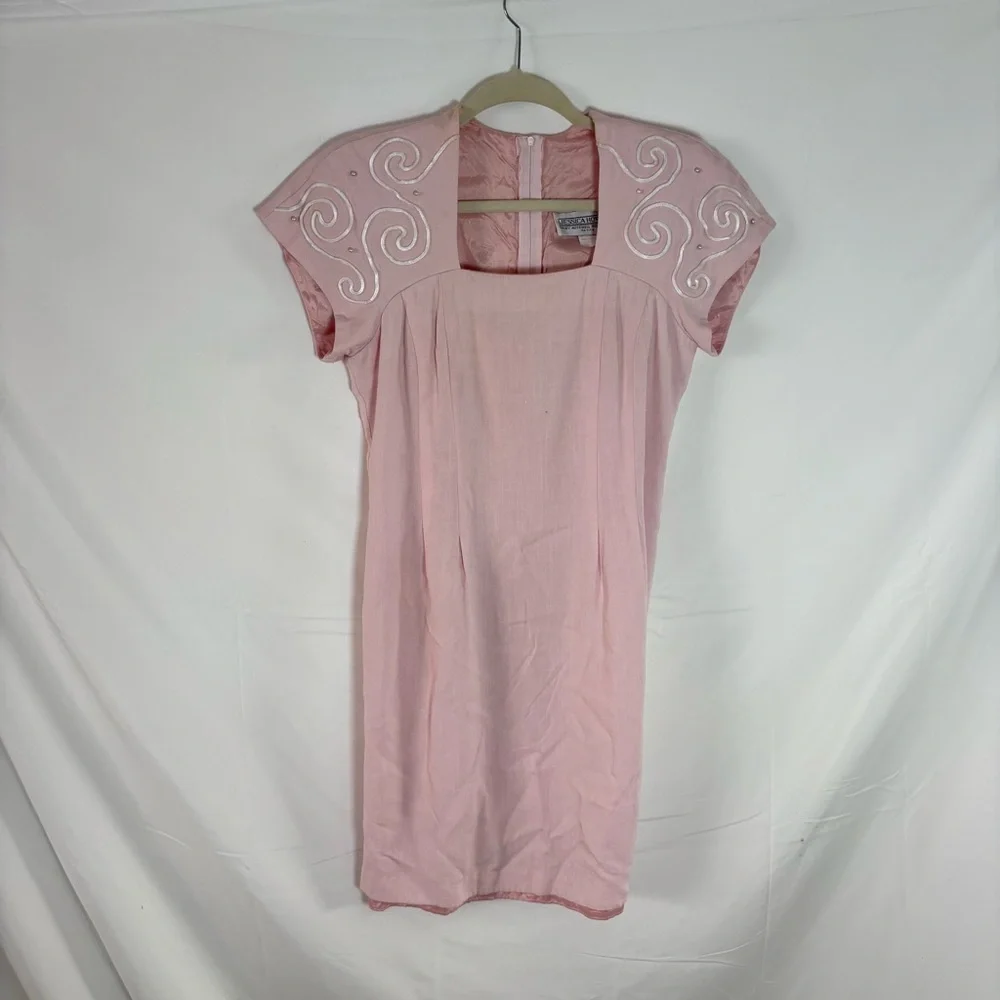 Vintage 80s pastel pink classic mod retro dress mini swirl Jessica Howard